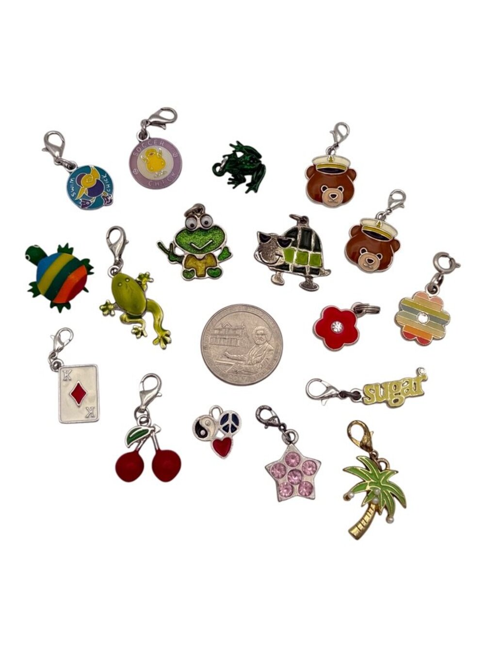 90s 00s y2k Retro Funky Charm Pendant Zipper Pull Bundle 17 Piece Cherry Frog